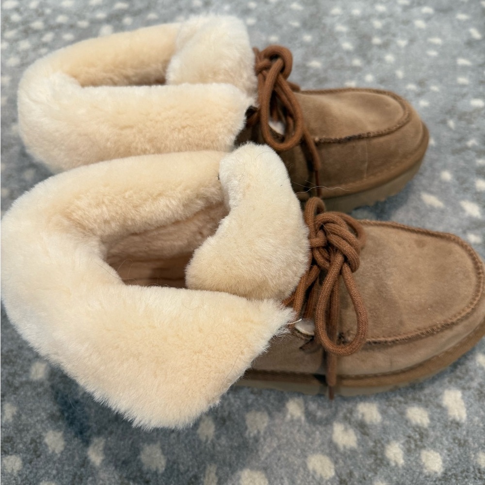 Ugg lace up booties with fold over cuff, size 7
